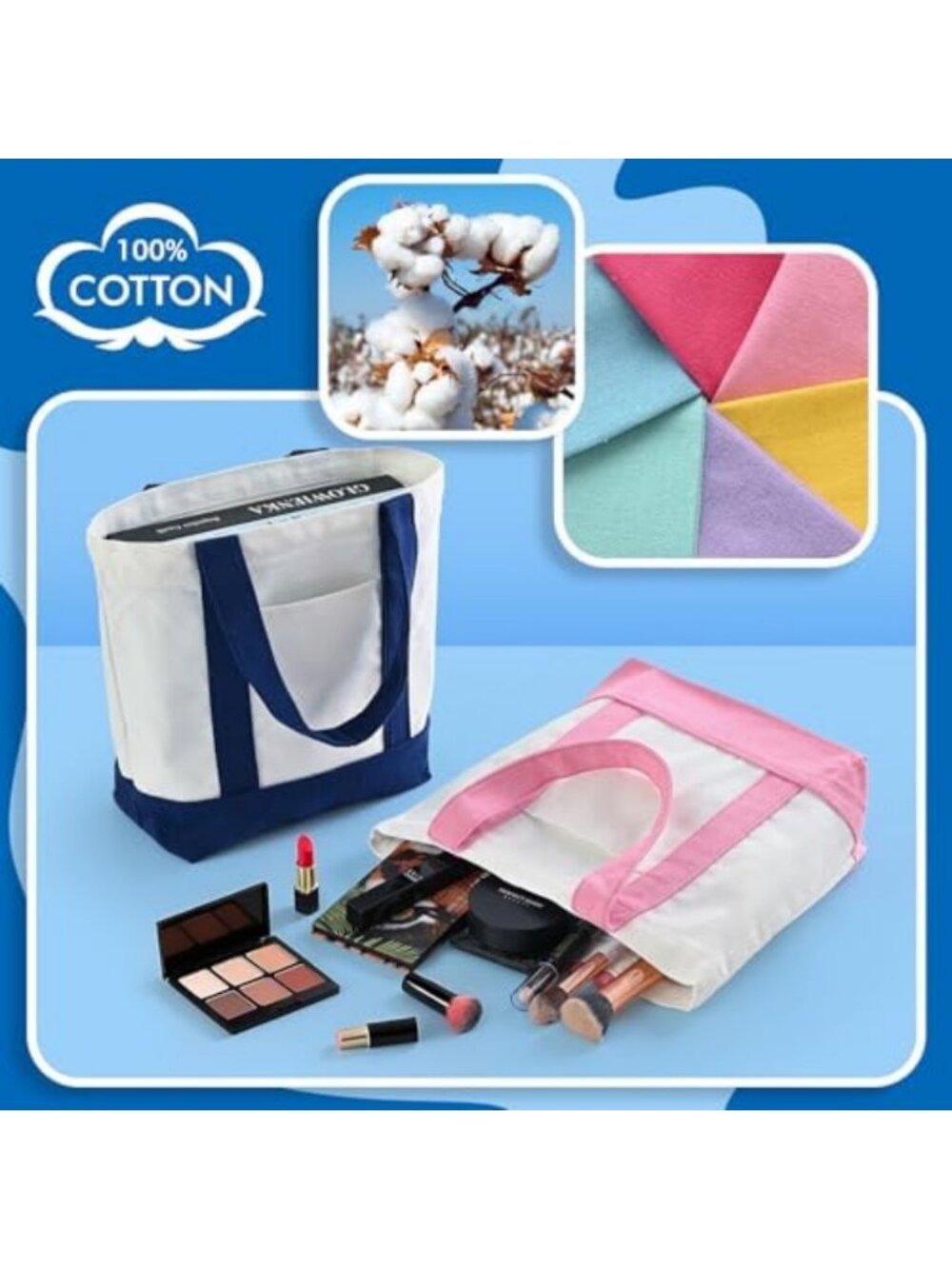 Stylish Mini Canvas Tote Bag with Pockets & Zipper - Perfect Small Everyday Bag - Picture 6 of 7